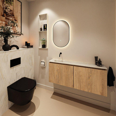 MONDIAZ TURE-DLUX Meuble toilette - 120cm - Washed Oak - EDEN - vasque Ostra - position gauche - sans trou de robinet