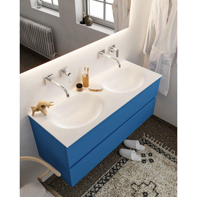 Mondiaz VICA ensemble de meuble de salle de bain - 120cm - meuble sous-vasque jeans - 2 tiroirs - lavabo moon double - sans trou de robinet - miroir LED - version XL 60cm de haut