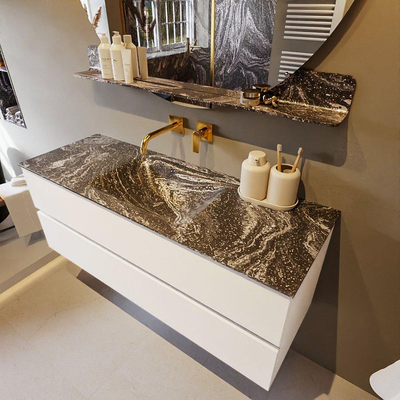 Mondiaz VICA-DLUX Ensemble meuble de salle de bains - 130cm - talc - 2 tiroirs - Lavabo encastré CLOUD - central - sans trou de robinet - couleur Lava - version XL 60cm de haut