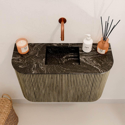 Mondiaz JOYA-DLUX Meuble de salle de bains 63,2cm - arrondis gauche et droite couleur Dusk - Vasque FAYE position Milieu Sans trou de robinet couleur Lava