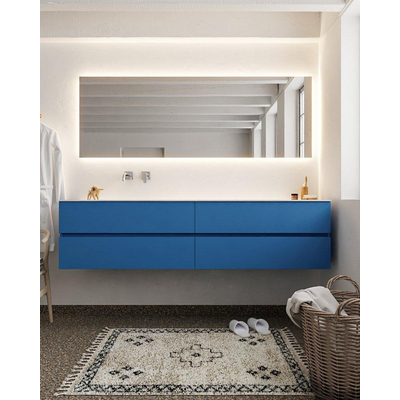 Mondiaz VICA ensemble de meuble de salle de bain - 200cm - meuble sous-vasque jeans - 4 tiroirs - lavabo moon gauche - sans trou de robinet version XL 60cm de haut