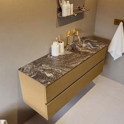 Mondiaz VICA-DLUX ensemble de meuble de salle de bain - 130cm - meuble sous-vasque oro - 2 tiroirs - lavabo encastré cloud droite - sans trous de robinet - version haute de 60cm - lave