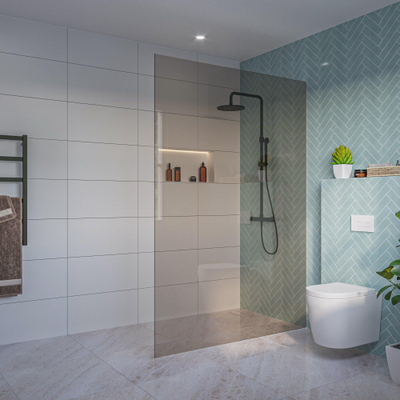 FugaFlow Eccelente Vetro Douche à l’italienne - verre fumé - 140x200cm - 8mm - nano - profil encastré aveugle
