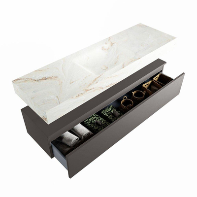 Mondiaz ALAN-DLUX Ensemble de meuble - 150cm - meuble Dark grey mat - 1 tiroir - Lavabo Cloud Frappe suspendu - vasque Centre - 1 trou de robinet