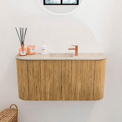 Mondiaz JOYA-DLUX Meuble de salle de bains 83.2cm - arrondis gauche et droite couleur Chêne - Vasque FAYE position Milieu 1 trou de robinet couleur Frappe