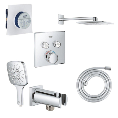 Grohe SmartControl ensemble de douche - thermostatique - box à encastrer - pomme de douche - douchette - coude mural - flexible - chrome