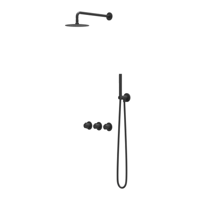 IVY Pact Ensemble douche pluie - encastrable - symétrie - 2 robinets d'arrêt - bras mural 40 cm - pomme de douche slim 30 cm - barre curseur avec sortie - flexible de douche 150 cm - douchette stick - Noir mat PED