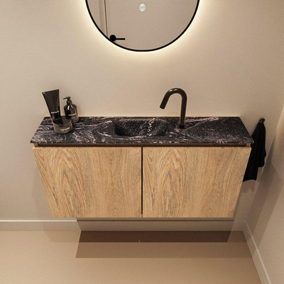 MONDIAZ TURE-DLUX Meuble toilette - 100cm - Washed Oak - EDEN - vasque Lava - position centrale - 1 trou de robinet