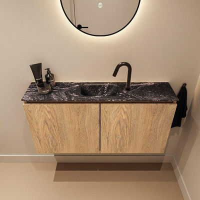 MONDIAZ TURE-DLUX meuble WC 100 cm Washed Oak. Lavabo EDEN Lava position centrale. Avec 1 trou de robinet.