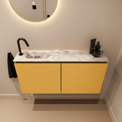 MONDIAZ TURE-DLUX meuble WC 100 cm Ocher. EDEN lavabo Glace position gauche. Avec 1 trou de robinet.