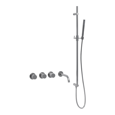 Fortifura Nebbio Badcombinatie-set - thermostaatkraan - glijstang geïntegreerde wandaansluitbocht - gladde doucheslang - staaf handdouche - uitloop - geborsteld RVS