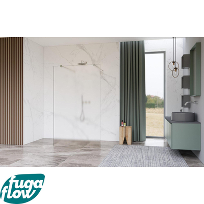 FugaFlow Eccelente Vetro Vrijstaande inloopdouche badkamer - 110x200cm - Glas mat - antikalk - 8mm veiligheidsglas - 2 zijwanden 30cm - met wandarmen en hoekprofielen - RVS geborsteld -