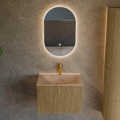 MONDIAZ KURVE-DLUX Meuble de salle de bains 60cm couleur Dusk avec 1 tiroir et 0 portes. Lavabo CLOUD Central 1 trou de robinet Arena.
