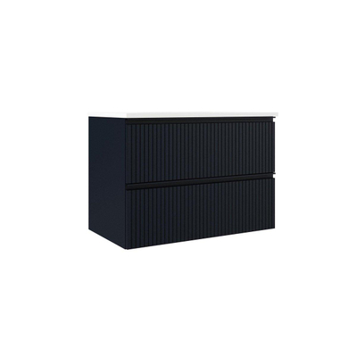 Saniclass Prime Blend Meuble de salle de bain - 80x55x46cm - 1 vasque ovale en céramique blanc - 1 trou de robinet - 2 tiroirs - miroir rectangulaire - mat marine bleu