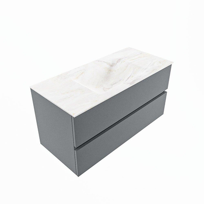 Mondiaz VICA-DLUX ensemble de meuble de salle de bain - 100cm - meuble sous-vasque plata - 2 tiroirs - lavabo encastrée cloud milieu - sans trous de robinet - version haute de 60cm - ostra