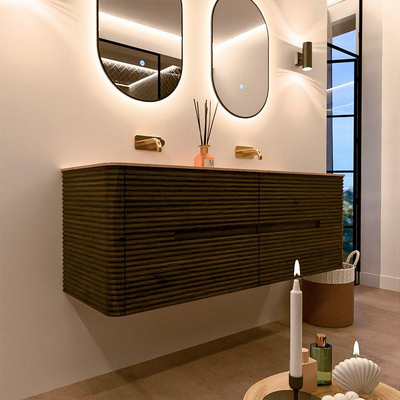 Mondiaz CIRO-DLUX Badkamermeubelset - 140x45x50cm - Solid surface wastafel Saba - 2 wasbak Dubbel - zonder kraangaten - 4 lades - Shadow