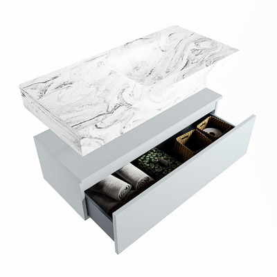 Mondiaz ALAN-DLUX Ensemble de meuble - 100cm - meuble Clay mat - 1 tiroir - Lavabo Cloud Glace suspendu - vasque Droite - 0 trous de robinet