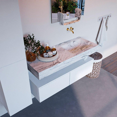 Mondiaz ALAN-DLUX Ensemble de meuble - 120cm - meuble Talc mat - 2 tiroirs - Lavabo Cloud Glace suspendu - vasque Droite - 0 trous de robinet