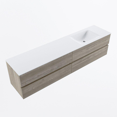 Mondiaz VICA ensemble de meuble de salle de bain - 200cm - meuble sous-vasque marron clair gris - 4 tiroirs - lavabo cloud droite - sans trous de robinet - version haute de 60cm - talc