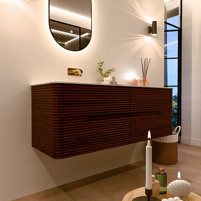Mondiaz CIRO-DLUX Badkamermeubelset - 140x45x50cm - Solid surface wastafel Ostra - 1 wasbak Links - zonder kraangaten - 4 lades - Ruby