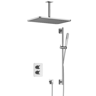 Hotbath Gal IBS40A Ensemble de douche - encastré - douche principale rectangulaire de 27 cm - bras plafond de 15 cm - douchette à main - avec barre de douche - chrome