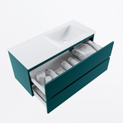 Mondiaz VICA Ensemble de meuble de salle de bain - 110cm - meuble sous-vasque smag - 2 tiroirs - lavabo cloud droite - 1 trou de robinet - version haute de 60cm - talc