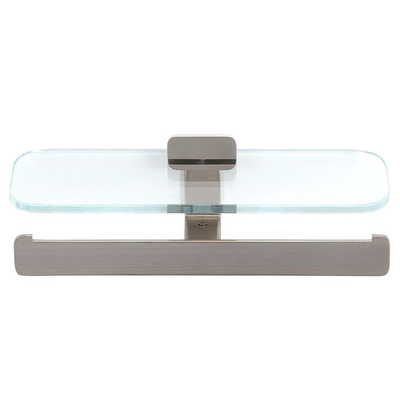 Geesa Shift Porte-papier toilette double avec tablette Inox brossé et verre transparent