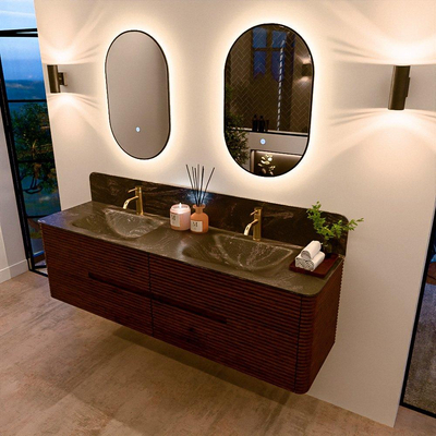 Mondiaz CIRO-DLUX Badkamermeubelset - 170x45x50cm - Solid surface wastafel Lava - 2 wasbak Dubbel - 2 kraangaten - 4 lades - Ruby