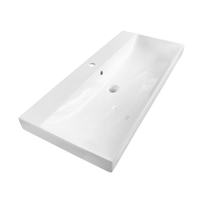 BRAUER Wave Plan-vasque 100x46cm 1 bassin 1 trou de robinetterie céramique blanc Elevate meuble sous-vasque 100 incl. poignées de tirage inox 2 tiroirs sable mat