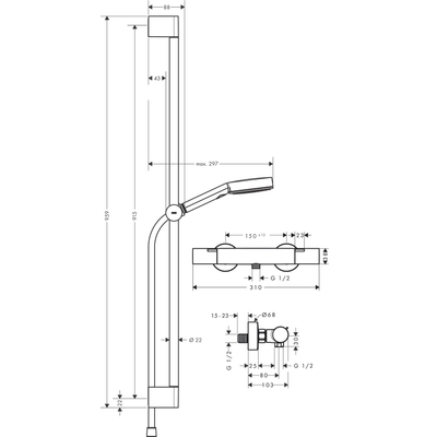 Hansgrohe Pulsify Select S doucheset - 3 straalsoorten - thermostatisch - ecosmart - chroom