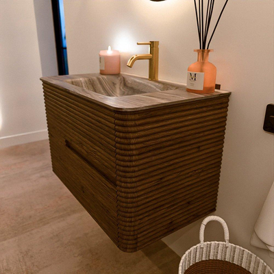 Mondiaz CIRO-DLUX Badkamermeubelset - 80x45x50cm - Solid surface wastafel Sombra - 1 wasbak Midden - 1 kraangat - 2 lades - Dusk