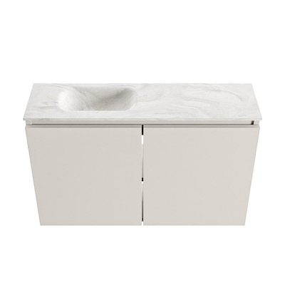 MONDIAZ TURE-DLUX Meuble WC 80 cm Linen. Lavabo EDEN Ostra position gauche. Sans trou de robinet.