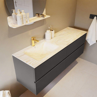 Mondiaz VICA-DLUX ensemble de meuble de salle de bain - 150cm - meuble sous-vasque gris foncé - 4 tiroirs - lavabo encastré cloud gauche - 1 trou de robinet - version haute de 60cm - ostra