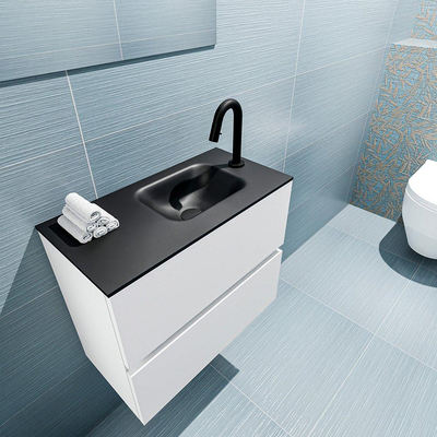 MONDIAZ ADA Toiletmeubel - 60x30x50cm - 1 kraangat - 2 lades - talc mat - wasbak rechts - Solid surface - Zwart