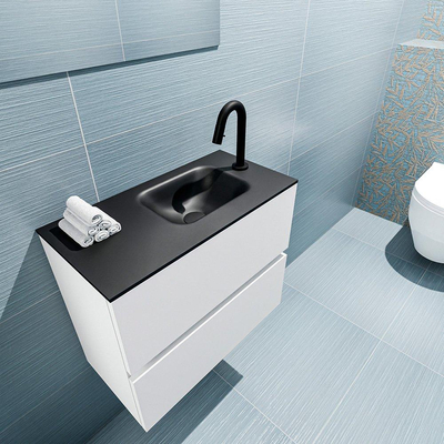 MONDIAZ ADA Meuble WC - 60x30x50cm - 1 trou de robinet - 2 tiroirs - talc mat - lavabo à droite - Solid surface - Noir