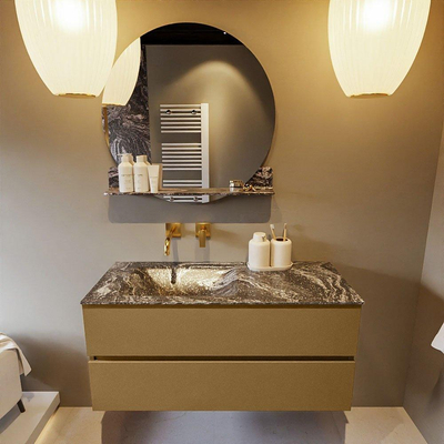 Mondiaz VICA-DLUX ensemble de meuble de salle de bain - 110cm - meuble sous-vasque oro - 2 tiroirs - lavabo encastrée cloud gauche - sans trous de robinet - version haute de 60cm - lave