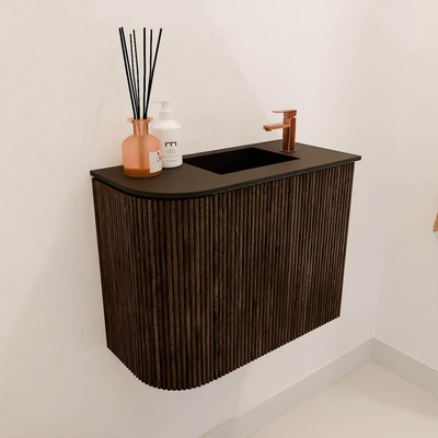 Mondiaz JOYA 51.6cm toiletmeubel - ronding links kleur Walnut - Wastafel FAYE positie Rechts 1 kraangat kleur Urban.