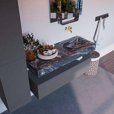 Mondiaz ALAN-DLUX Ensemble de meuble - 120cm - meuble Plata mat - 1 tiroir - Lavabo Cloud Lava suspendu - vasque Droite - 0 trous de robinet