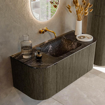 Mondiaz KURVE-DLUX Badkamermeubelset - 110x46x40cm - 1 lade - 2 deuren - wastafel solid surface - midden - zonder kraangat - Shadow