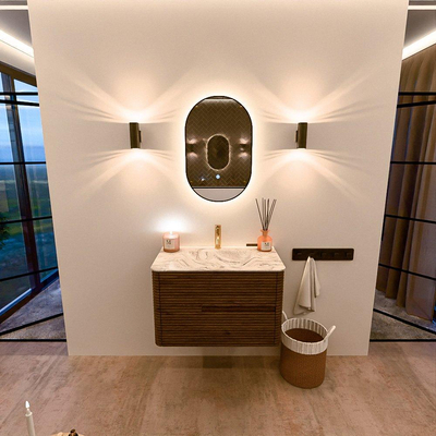 Mondiaz CIRO-DLUX Badkamermeubelset - 80x45x50cm - Solid surface wastafel Glace - 1 wasbak Midden - 1 kraangat - 2 lades - Dusk