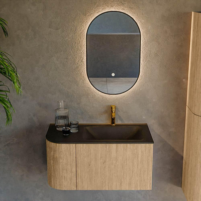 MONDIAZ KURVE 85cm Meuble salle de bain avec module 25 G - couleur Oak - 1 tiroir - 1 porte - vasque CLOUD droite - 1 trou de robinet - Urban