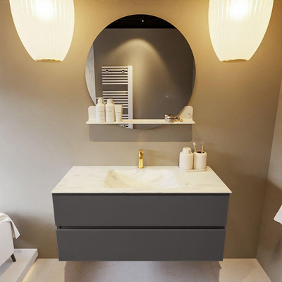 Mondiaz VICA-DLUX ensemble de meuble de salle de bain - 110cm - meuble sous-vasque gris foncé - 2 tiroirs - lavabo encastré nuage milieu - 1 trou de robinet - version haute de 60cm - opalo