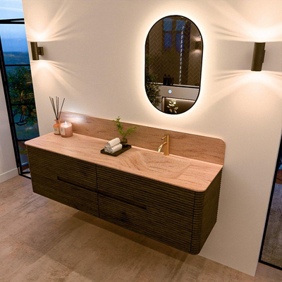 Mondiaz CIRO-DLUX Badkamermeubelset - 170x45x50cm - Solid surface wastafel Saba - 1 wasbak Rechts - 1 kraangat - 4 lades - Shadow