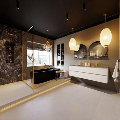 Mondiaz VICA-DLUX Ensemble meuble de salle de bains - 150cm - talc - 4 tiroirs - Lavabo encastré CLOUD - double 2 trous de robinet - couleur Lava - Version XL 60cm de hauteur