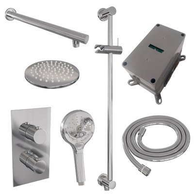 BRAUER Chrome Edition inbouw regendoucheset – Ø20 cm hoofddouche – 40 cm rechte wandarm – ronde handdouche – met omstel
