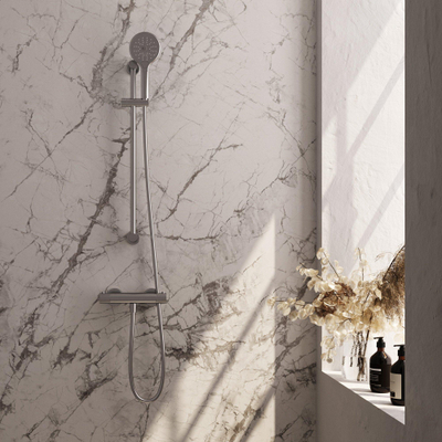 BRAUER Stripe Mitigeur thermostatique douche en saillie - SET 02 - barre coulissante - douchette 3 positions - flexible de douche - couleur inox brossé PVD