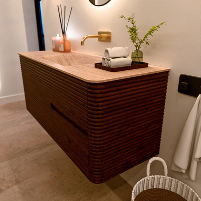 Mondiaz CIRO-DLUX Badkamermeubelset - 120x45x50cm - Solid surface wastafel Saba - 1 wasbak Midden - zonder kraangaten - 2 lades - Ruby