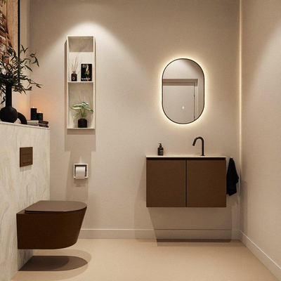 MONDIAZ TURE-DLUX Meuble toilette - 80cm - Rust - EDEN - vasque Ostra - position centrale - 1 trou de robinet