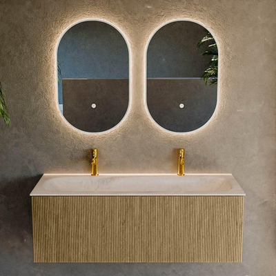 MONDIAZ KURVE-DLUX 120cm badmeubel kleur Dusk met 1 lade en 0 deuren. Wastafel BIG LARGE Midden 2 kraangaten Meli.
