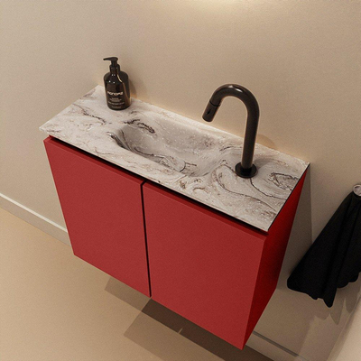 MONDIAZ TURE-DLUX Meuble de toilette 60 cm Fire. EDEN vasque Glace position milieu. Avec 1 trou de robinet.